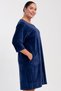 Women's Plus Size Velvet Fabric Zippered Capri Sleeve Navy Blue Home Dress C8T1N0705 - 2