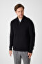 Monica Men's Black Thessaloniki Knitted Half Zip Mock Neck Regular Fit Sweater - 3