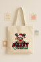 Merry Christmas Written Colorful Deer Printed Cloth Bag Tote Bag