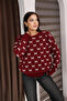 Round Crew Neck Bow Tie Bowknot Argyle Jacquard Long Sleeve Standard Fit Knitwear Sweater - 3