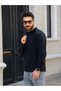 Men's Black Regular Fit Fleece with Mock Neck Zipper Pockets - 3