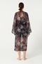 Women's Leaf Patterned Belted Chiffon Pareo - 2632-25 Black - 8