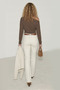 Women's Brown Asymmetrical 100% Cotton Long Sleeve Blouse - 3