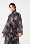 Women's Leaf Patterned Belted Chiffon Pareo - 2632-25 Black - 6