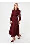 Balloon Sleeve Hijab Dress with Handle Detail - Burgundy - - 3