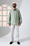 Men's Crew Neck Lace-Up Long Sleeve Linen Shirt Green - 5