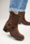 (Livia) Women's Genuine Leather Biker Brown Boots - 4