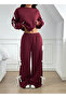 Women's Burgundy 2 Thread Fleece-Lined Piece Set – Relaxed Fit, Pink Bow Detail Winter Combination - 2