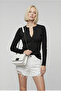Women's Stretchy Fabric Slim Fit Button Black Blouse – Stylish Design That Fits the Body - 3