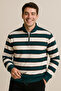 Regular Fit Half Zipper Mock Neck Block Basic Sweatshirt - 2