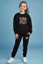 Girl's Special Printed Crew Neck Tracksuit Set – Black & Grey