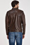 Men's Leather Jacket with Judge Collar and Shoulder Embroidery - 4