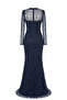 Full Beaded Fish Evening Dress - Dark Blue - 4
