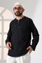 Men's Crew Neck Lace-Up Long Sleeve Linen Shirt Black