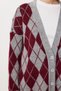 Baklava Patterned Fuzzy and Wool Effect Knitwear Cardigan Lxa0029 Gray Burgundy - 4