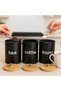 Metal Coffee Tea Sugar Canister Set – Metal Body with Wooden Lid & Metal Handle - 4