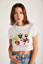 Serene Women's Short Sleeve Printed Crop White T-Shirt