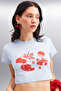 Serene Women's Short Sleeve Printed Crop Blue T-Shirt
