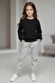 Girl's Special Printed Crew Neck Tracksuit Set – Black & Grey - 2