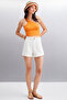 Divina Women's Organic Cotton Corded Fabric Stretch Fabric Asymmetric Collar Single Sleeve Orange Blouse - 2