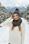 Women's Anthracite Knitwear Pompom Beret and Knitted Neck Collar Set - 5