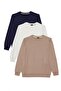 Men's 3-pack stone-white-navy relax fit comfortable cut 100% cotton 2-thread crew neck sweatshirt