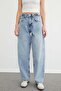 Baggy Jeans with Belted Waist and Zipper - 2