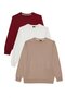 Men's 3-pack stone-white-burgundy relaxed fit comfortable cut 100% cotton 2-thread crew neck sweatshirt