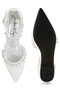 Women Rhinestone & Pearl Ankle Strap Flat Sandals in White - 5