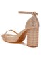 Women Rhinestones Embellished Block Sandals in Beige Gold - 3
