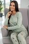 Mint Green Rabbit Bear Pattern Long Sleeve Bamboo Knitted Women's Pajama Set