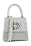Women Pearl Top-Handle Diamante Brooch Bag in Silver