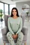 Mint Green Rabbit Bear Pattern Long Sleeve Bamboo Knitted Women's Pajama Set - 4