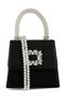 Women Pearl Top-Handle Diamante Brooch Bag in Black