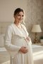 Women's Beige Jacquard Full Length Shawl Collar Short Sleeve Maternity Nightgown Nightdress 2-Piece Set