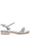 Women Rhinestone Pearl Detail Flat Sandals Silver - 2