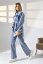 Ensade Belted Women's Denim Jeans Set – Oversized Jacket & High Waist Trousers Light Blue