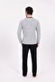 Men's Gray Black Crew Neck Special Design Jacquard Cotton Long Sleeve Pajama Set - 6