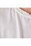 Embroidered T-shirt with Round Neck and Lace Trim - 5