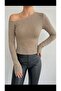 Women's Powder Off-Shoulder Long Sleeve Glittery Buzy Fabric Blouse