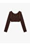 Back Detailed Boat Neck Long Sleeve Crop Sports T-Shirt - 4