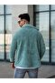 Unisex Mint Green Plush Shirt Collar Buttoned Double Pocket Regular Fit Wersoft Fleece Fabric - 2