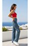 Deren stretch fabric women's blue mid-rise super high waist relaxed leg denim jeans relaxed pants - 2