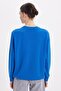 Women's Oversized Wide Cut 100% Cotton 3 Thread Basic Navy Blue Crew Neck Sweatshirt - 7