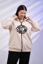 Plus Size Hooded Tvd Detailed 2-Piece Women's Beige Set - 5
