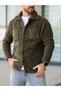 Unisex Khaki Plush Shirt Collar Buttoned Double Pocket Regular Fit Wersoft Fleece Fabric - 7
