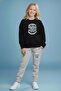 Girls' Boston Printed Crew Neck Tracksuit Set – Black & Grey