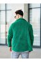 Unisex Green Plush Shirt Collar Buttoned Double Pocket Regular Fit Wersoft Fleece Fabric - 3