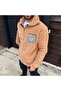 Men's Beige Plush Zippered Mock Neck Embroidery Detailed Regular Fit Wersoft Fleece Fabric - 2