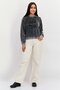 Jeans Women Ribbed Neck Embroidered Logo Long Sleeves Sweatshirt, Black - 4